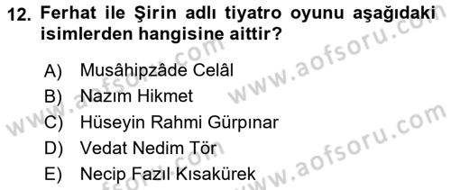 Türk Tiyatrosu Dersi 2024 - 2025 Yılı Yaz Okulu Sınav Soruları 12. Soru