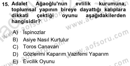 Türk Tiyatrosu Dersi 2024 - 2025 Yılı Yaz Okulu Sınav Soruları 15. Soru
