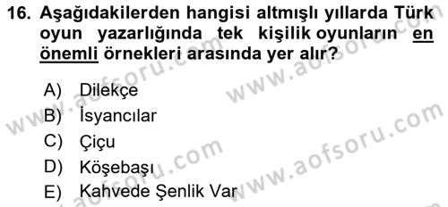 Türk Tiyatrosu Dersi 2024 - 2025 Yılı Yaz Okulu Sınav Soruları 16. Soru