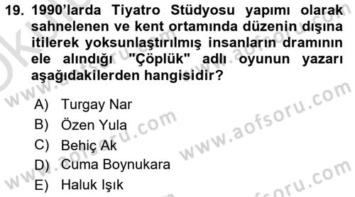Türk Tiyatrosu Dersi 2024 - 2025 Yılı Yaz Okulu Sınav Soruları 19. Soru