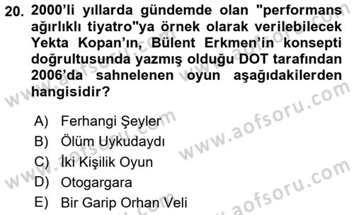 Türk Tiyatrosu Dersi 2024 - 2025 Yılı Yaz Okulu Sınav Soruları 20. Soru