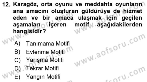Türk Tiyatrosu Dersi 2025 - 2026 Yılı (Vize) Ara Sınav Soruları 12. Soru