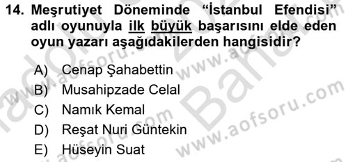 Türk Tiyatrosu Dersi 2025 - 2026 Yılı (Vize) Ara Sınav Soruları 14. Soru