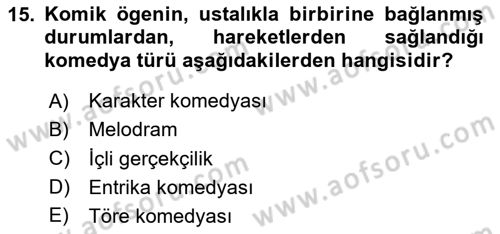 Türk Tiyatrosu Dersi 2025 - 2026 Yılı (Vize) Ara Sınav Soruları 15. Soru