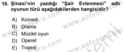 Türk Tiyatrosu Dersi 2025 - 2026 Yılı (Vize) Ara Sınav Soruları 16. Soru