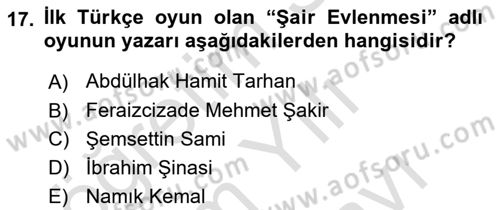 Türk Tiyatrosu Dersi 2025 - 2026 Yılı (Vize) Ara Sınav Soruları 17. Soru