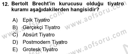 Türk Tiyatrosu Dersi 2025 - 2026 Yılı (Final) Dönem Sonu Sınav Soruları 12. Soru