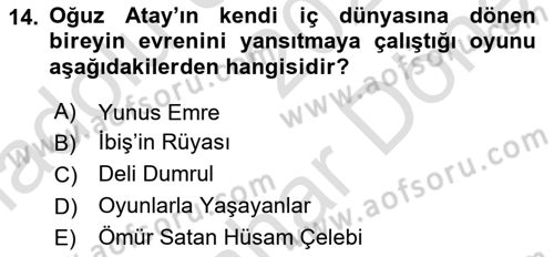 Türk Tiyatrosu Dersi 2025 - 2026 Yılı (Final) Dönem Sonu Sınav Soruları 14. Soru