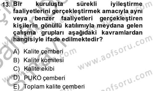 Kalite Yönetim Sistemleri Dersi 2013 - 2014 Yılı (Vize) Ara Sınav Soruları 13. Soru