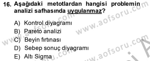 Kalite Yönetim Sistemleri Dersi 2013 - 2014 Yılı (Vize) Ara Sınav Soruları 16. Soru