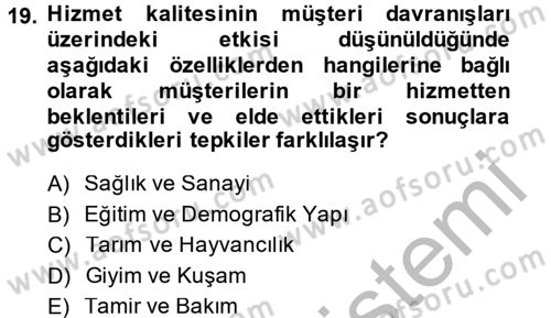 Kalite Yönetim Sistemleri Dersi 2013 - 2014 Yılı (Final) Dönem Sonu Sınav Soruları 19. Soru