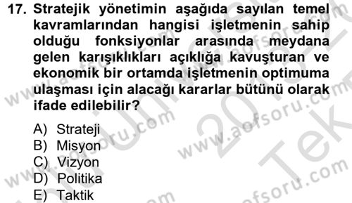 Kalite Yönetim Sistemleri Dersi 2013 - 2014 Yılı Tek Ders Sınav Soruları 17. Soru