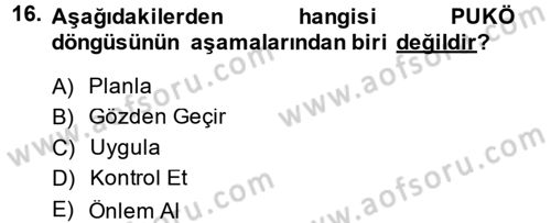 Kalite Yönetim Sistemleri Dersi 2014 - 2015 Yılı (Vize) Ara Sınav Soruları 16. Soru