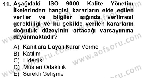 Kalite Yönetim Sistemleri Dersi 2014 - 2015 Yılı (Final) Dönem Sonu Sınav Soruları 11. Soru