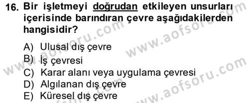 Kalite Yönetim Sistemleri Dersi 2014 - 2015 Yılı (Final) Dönem Sonu Sınav Soruları 16. Soru