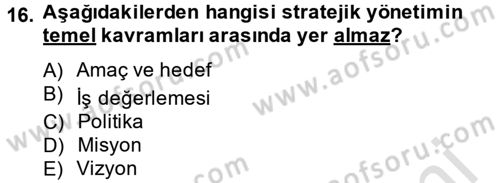 Kalite Yönetim Sistemleri Dersi 2014 - 2015 Yılı Tek Ders Sınav Soruları 16. Soru