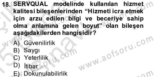 Kalite Yönetim Sistemleri Dersi 2014 - 2015 Yılı Tek Ders Sınav Soruları 18. Soru