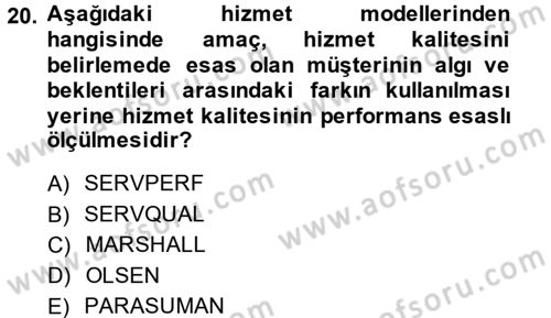 Kalite Yönetim Sistemleri Dersi 2014 - 2015 Yılı Tek Ders Sınav Soruları 20. Soru