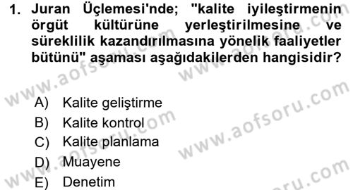 Kalite Yönetim Sistemleri Dersi 2015 - 2016 Yılı (Vize) Ara Sınav Soruları 1. Soru
