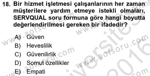 Kalite Yönetim Sistemleri Dersi 2015 - 2016 Yılı (Final) Dönem Sonu Sınav Soruları 18. Soru