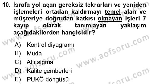 Kalite Yönetim Sistemleri Dersi 2015 - 2016 Yılı Tek Ders Sınav Soruları 10. Soru