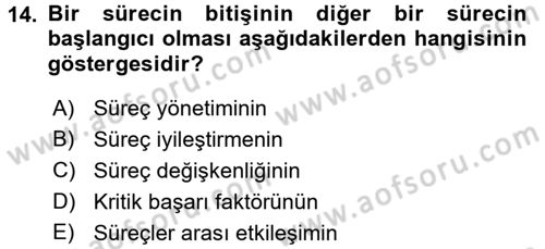 Kalite Yönetim Sistemleri Dersi 2015 - 2016 Yılı Tek Ders Sınav Soruları 14. Soru