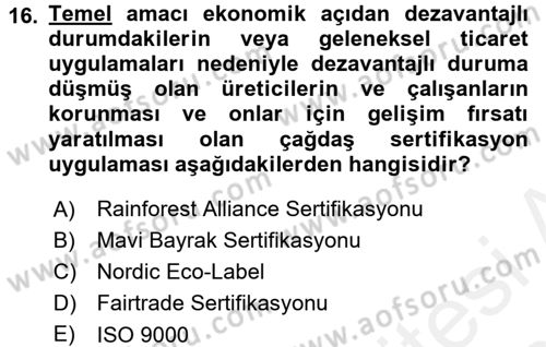 Kalite Yönetim Sistemleri Dersi 2015 - 2016 Yılı Tek Ders Sınav Soruları 16. Soru