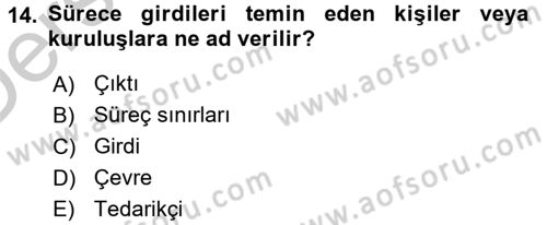 Kalite Yönetim Sistemleri Dersi 2016 - 2017 Yılı 3 Ders Sınav Soruları 14. Soru