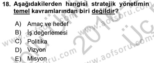 Kalite Yönetim Sistemleri Dersi 2016 - 2017 Yılı 3 Ders Sınav Soruları 18. Soru