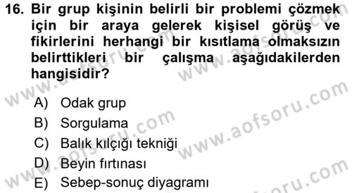 Kalite Yönetim Sistemleri Dersi 2016 - 2017 Yılı (Vize) Ara Sınav Soruları 16. Soru