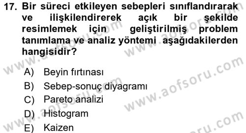 Kalite Yönetim Sistemleri Dersi 2016 - 2017 Yılı (Vize) Ara Sınav Soruları 17. Soru
