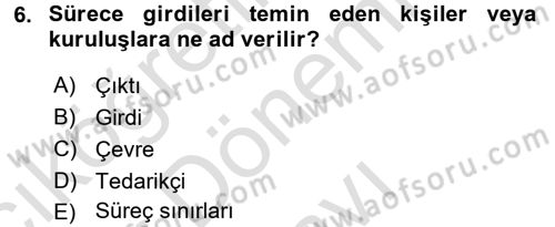 Kalite Yönetim Sistemleri Dersi 2016 - 2017 Yılı (Final) Dönem Sonu Sınav Soruları 6. Soru