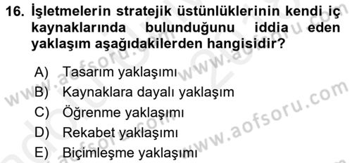 Kalite Yönetim Sistemleri Dersi 2017 - 2018 Yılı 3 Ders Sınav Soruları 16. Soru
