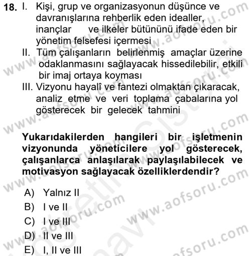 Kalite Yönetim Sistemleri Dersi 2017 - 2018 Yılı 3 Ders Sınav Soruları 18. Soru