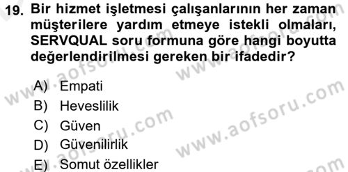 Kalite Yönetim Sistemleri Dersi 2017 - 2018 Yılı 3 Ders Sınav Soruları 19. Soru