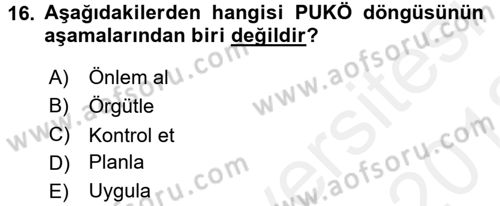 Kalite Yönetim Sistemleri Dersi 2017 - 2018 Yılı (Vize) Ara Sınav Soruları 16. Soru