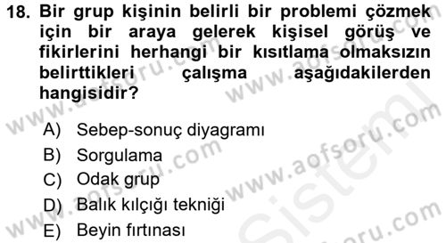 Kalite Yönetim Sistemleri Dersi 2017 - 2018 Yılı (Vize) Ara Sınav Soruları 18. Soru