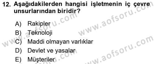 Kalite Yönetim Sistemleri Dersi 2017 - 2018 Yılı (Final) Dönem Sonu Sınav Soruları 12. Soru