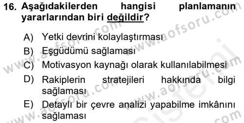 Kalite Yönetim Sistemleri Dersi 2017 - 2018 Yılı (Final) Dönem Sonu Sınav Soruları 16. Soru