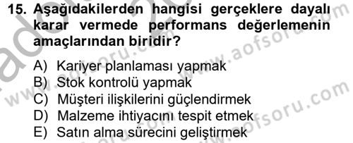 Konaklama Hizmetlerinde Kalite Yönetimi Dersi 2012 - 2013 Yılı (Vize) Ara Sınav Soruları 15. Soru