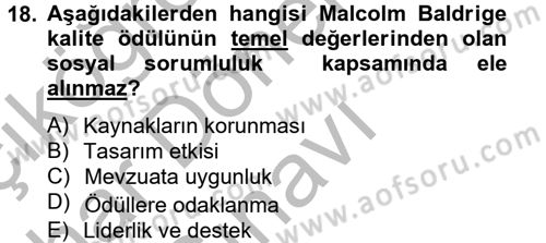 Konaklama Hizmetlerinde Kalite Yönetimi Dersi 2012 - 2013 Yılı (Final) Dönem Sonu Sınav Soruları 18. Soru