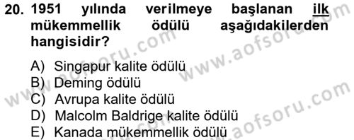 Konaklama Hizmetlerinde Kalite Yönetimi Dersi 2012 - 2013 Yılı (Final) Dönem Sonu Sınav Soruları 20. Soru
