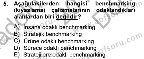 Konaklama Hizmetlerinde Kalite Yönetimi Dersi 2012 - 2013 Yılı (Final) Dönem Sonu Sınav Soruları 5. Soru