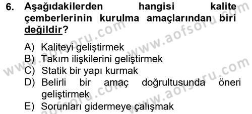 Konaklama Hizmetlerinde Kalite Yönetimi Dersi 2012 - 2013 Yılı (Final) Dönem Sonu Sınav Soruları 6. Soru