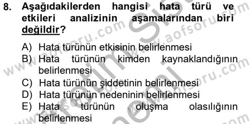 Konaklama Hizmetlerinde Kalite Yönetimi Dersi 2012 - 2013 Yılı (Final) Dönem Sonu Sınav Soruları 8. Soru