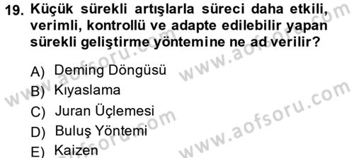Konaklama Hizmetlerinde Kalite Yönetimi Dersi 2013 - 2014 Yılı (Vize) Ara Sınav Soruları 19. Soru