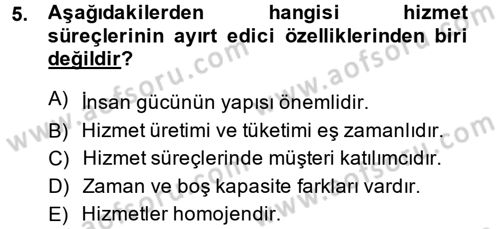 Konaklama Hizmetlerinde Kalite Yönetimi Dersi 2013 - 2014 Yılı (Vize) Ara Sınav Soruları 5. Soru