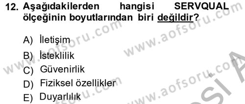 Konaklama Hizmetlerinde Kalite Yönetimi Dersi 2013 - 2014 Yılı (Final) Dönem Sonu Sınav Soruları 12. Soru