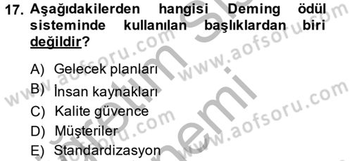 Konaklama Hizmetlerinde Kalite Yönetimi Dersi 2013 - 2014 Yılı (Final) Dönem Sonu Sınav Soruları 17. Soru