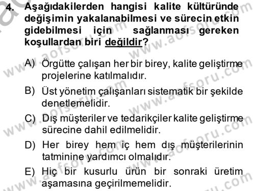Konaklama Hizmetlerinde Kalite Yönetimi Dersi 2013 - 2014 Yılı (Final) Dönem Sonu Sınav Soruları 4. Soru
